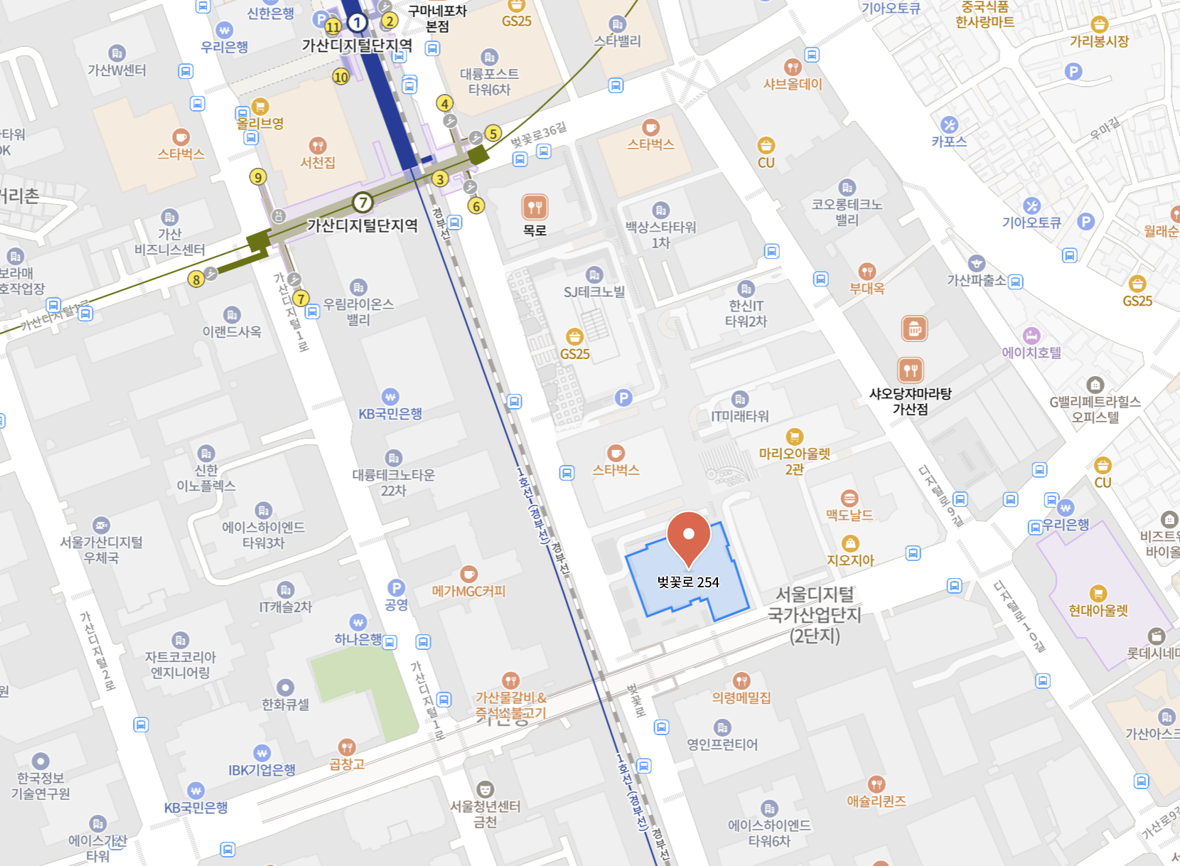 서울특별시 금천구 벚꽃로 254 Shildron 위치 지도